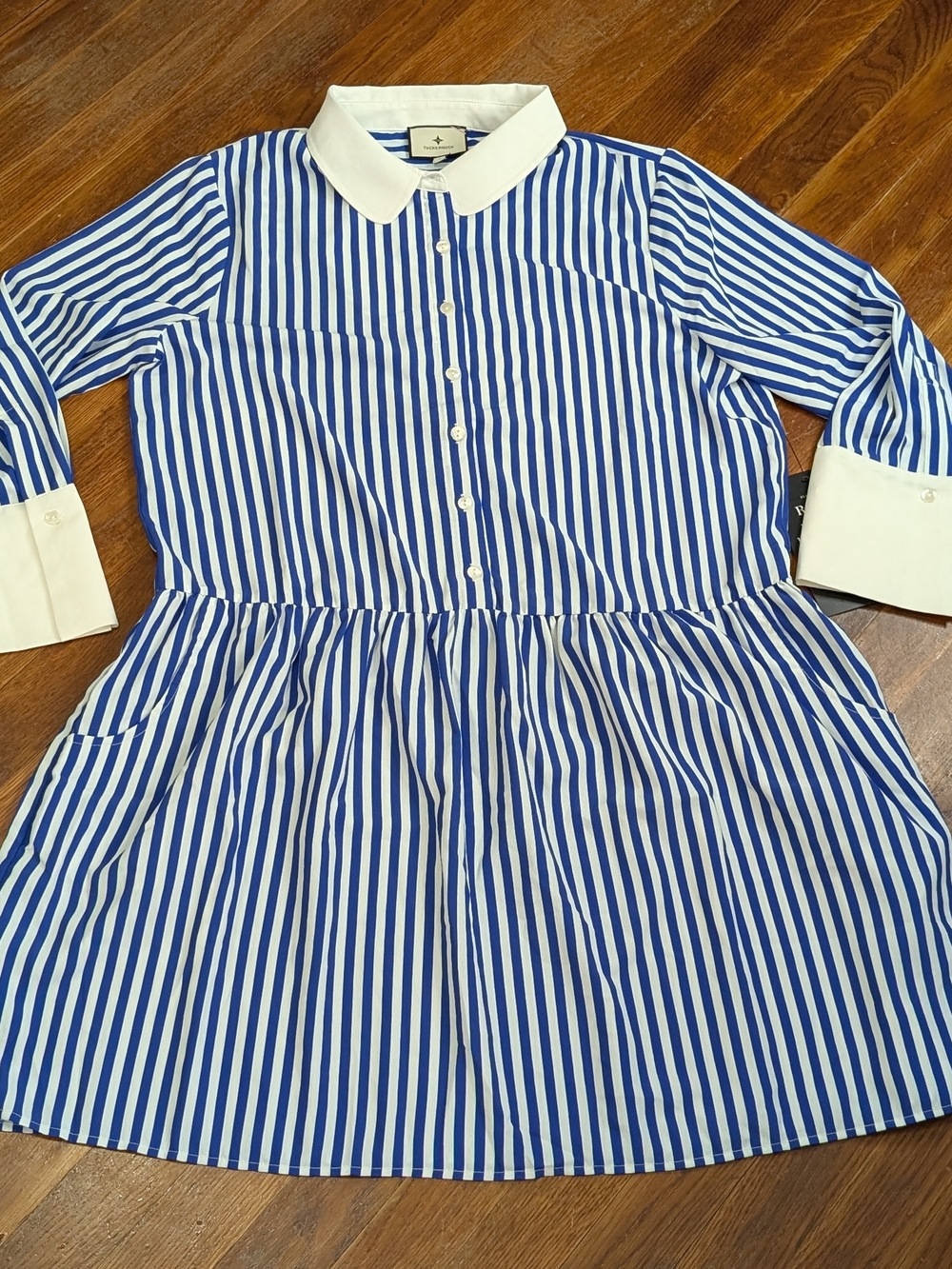 NWT Tuckernuck Hayes Striped Collared Mini Dress L Blue White Nautical Preppy - Picture 6 of 9